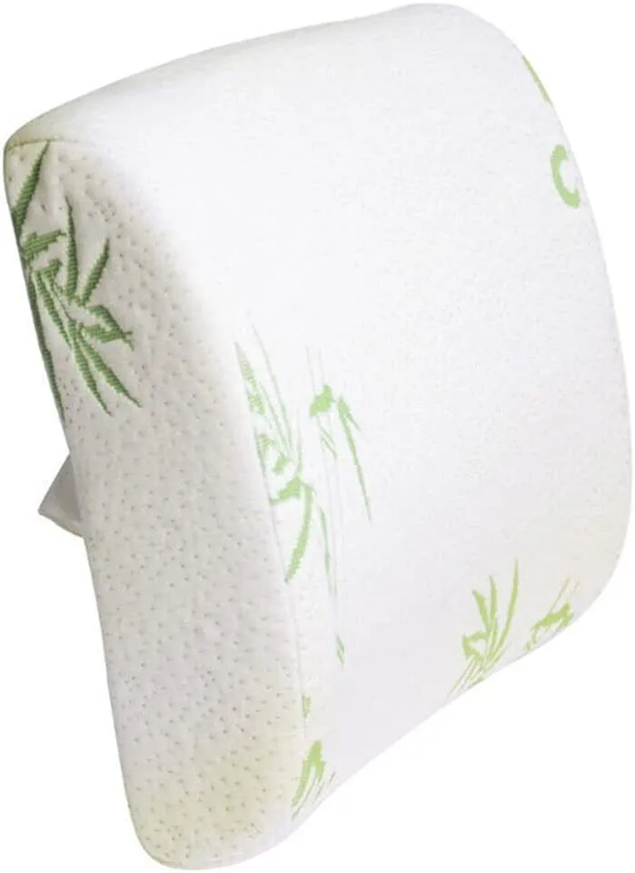 Bamboo Memory Foam Lumbar Support Back Cushion w/ Strap Lower Back Pillow