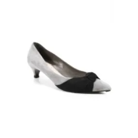 Miu Miu, RETRO, Size 8, Grey Suede, Kitten Heels w Black Fabric Knot