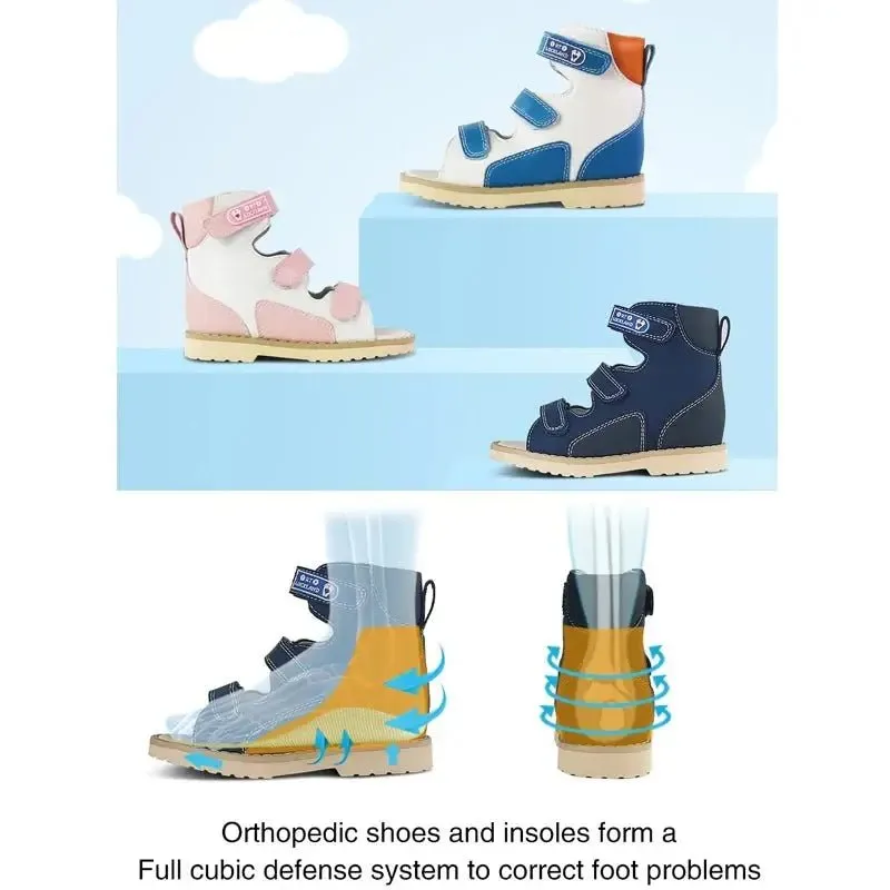 Toddler Girls Sandals Summer Kid Orthopedic Shoes For Children Pink Leather Flatfeet Clubfoot Arch Support Footwear